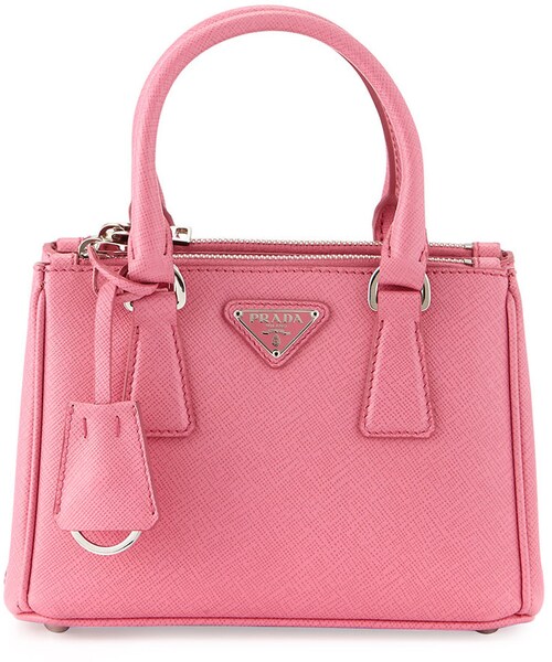 Prada,Prada Saffiano Lux Micro Tote Bag w/Shoulder Strap, Pink (Begonia) -  WEAR