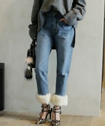 DHOLIC | ラビットファーヘムストレートフィットジーンズ(デニムパンツ)