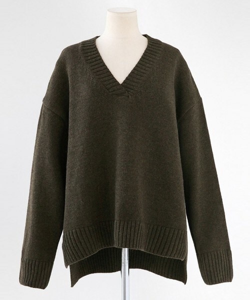 DHOLIC（ディーホリック）の「Vネックルーズフィットニットプルオーバー（ニット/セーター・レディース・グレー/カーキ/ライトベージュ/ブラック・FREE）」の4枚目の写真