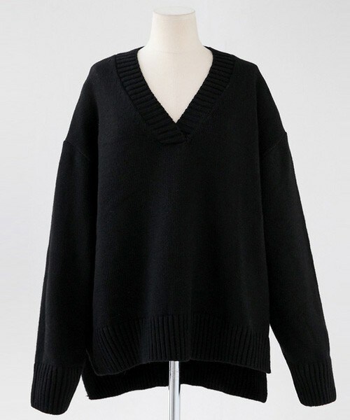 DHOLIC（ディーホリック）の「Vネックルーズフィットニットプルオーバー（ニット/セーター・レディース・グレー/カーキ/ライトベージュ/ブラック・FREE）」の2枚目の写真