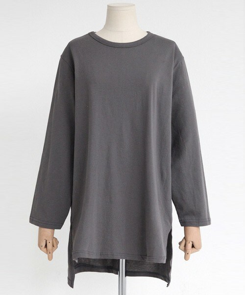 DHOLIC（ディーホリック）の「アンバランス丈コットンTシャツ（Tシャツ/カットソー・レディース・ブラック/ダークグレー/ホワイトアイボリー/ネイビー/ベージュ・FREE）」の3枚目の写真