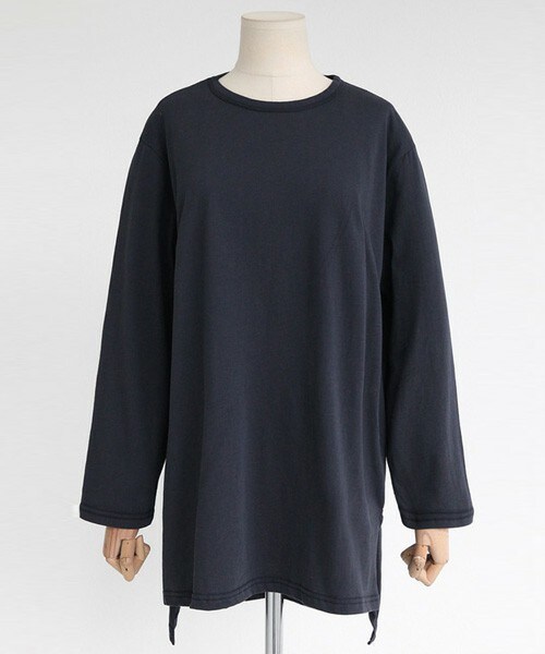 DHOLIC（ディーホリック）の「アンバランス丈コットンTシャツ（Tシャツ/カットソー・レディース・ブラック/ダークグレー/ホワイトアイボリー/ネイビー/ベージュ・FREE）」の5枚目の写真