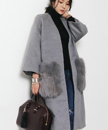 DHOLIC | ポケットファーノーカラーロングコート(その他アウター)