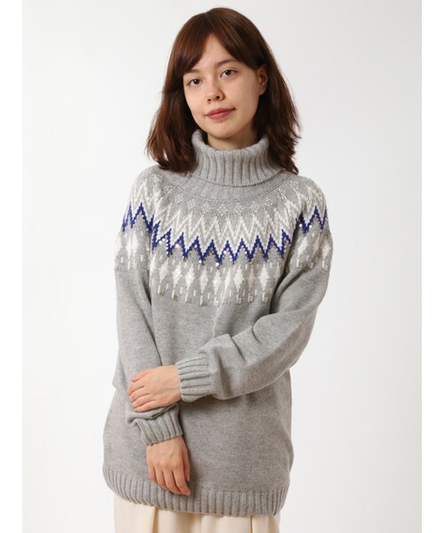 w closet（ダブルクローゼット）の「ビーズ付きキュウシン柄ニット（トップス・レディース・アイボリー/グレー・FREE）」の3枚目の写真