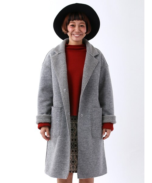 w closet(ダブルクローゼット)の「リバーシブルウール×ボアボンディングコート(ジャケット/アウター・レディース・グレー/ブラック/ベージュ・FREE)」の4枚目の写真