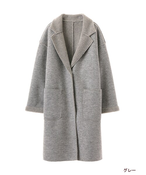 w closet(ダブルクローゼット)の「リバーシブルウール×ボアボンディングコート(ジャケット/アウター・レディース・グレー/ブラック/ベージュ・FREE)」の2枚目の写真