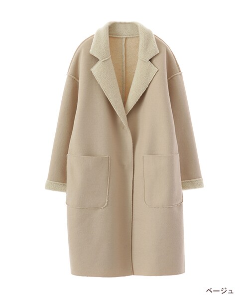 w closet(ダブルクローゼット)の「リバーシブルウール×ボアボンディングコート(ジャケット/アウター・レディース・グレー/ブラック/ベージュ・FREE)」の3枚目の写真