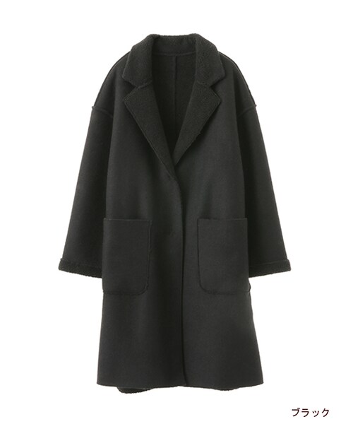 w closet(ダブルクローゼット)の「リバーシブルウール×ボアボンディングコート(ジャケット/アウター・レディース・グレー/ブラック/ベージュ・FREE)」の1枚目の写真