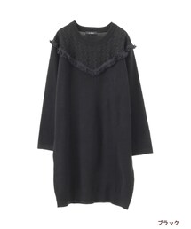 w closet | レース切替フリンジニットワンピース(ワンピース/ドレス)