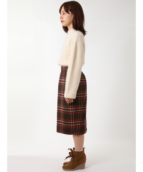 w closet（ダブルクローゼット）の「起毛チェックタイトスカート（スカート・レディース・ブラウン/ネイビー・FREE）」の4枚目の写真