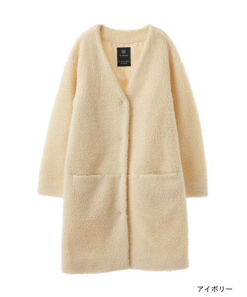 w closet（ダブルクローゼット）の「Vネックボアコート（ジャケット/アウター・レディース・アイボリー/グレージュ・FREE）」の2枚目の写真