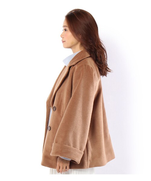 PAGEBOY（ページボーイ）の「ウール混BIGスリーブショートコート（ジャケット/アウター・レディース・グレー/キャメル）」の5枚目の写真