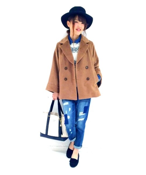 PAGEBOY（ページボーイ）の「ウール混BIGスリーブショートコート（ジャケット/アウター・レディース・グレー/キャメル）」の13枚目の写真