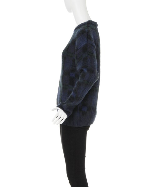 EMODA(エモダ)の「Light check fur knit(トップス・レディース・ホワイト/グリーン/ネイビー・F)」の5枚目の写真