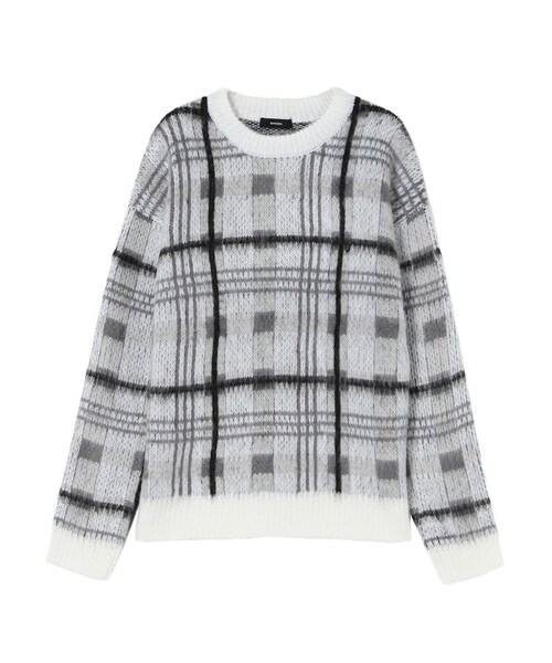 EMODA(エモダ)の「Light check fur knit(トップス・レディース・ホワイト/グリーン/ネイビー・F)」の1枚目の写真
