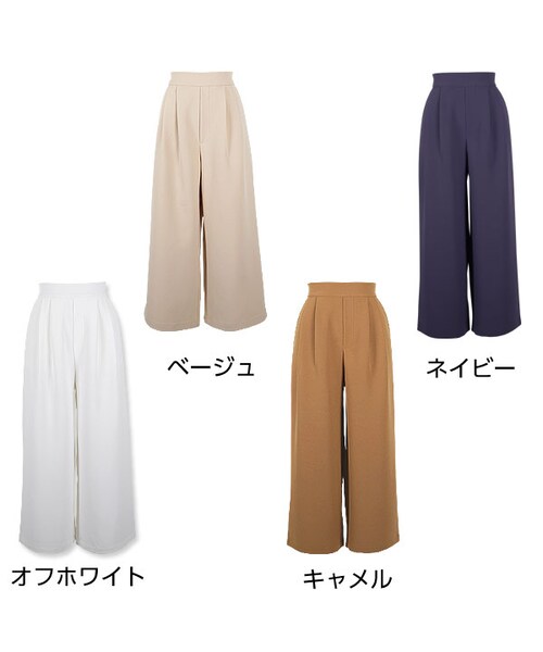 KOBE LETTUCE(コウベレタス)の「裏地付ジョーゼットシンプルワイドパンツ/レディース バックウエストゴム M1501(パンツ・レディース・ベージュ/キャメル/ネイビー/オフホワイト・FREE)」の2枚目の写真