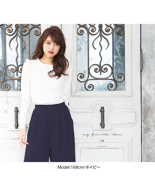 KOBE LETTUCE(コウベレタス)の「裏地付ジョーゼットシンプルワイドパンツ/レディース バックウエストゴム M1501(パンツ・レディース・ベージュ/キャメル/ネイビー/オフホワイト・FREE)」の6枚目の写真