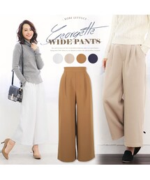 KOBE LETTUCE | 裏地付ジョーゼットシンプルワイドパンツ/レディース バックウエストゴム M1501(パンツ)