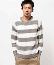 glory crew | ローゲージ編みUネックボーダーニット(ニット/セーター)