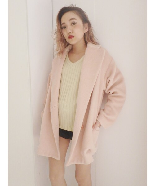 EVRIS（エヴリス）の「ダブルブレストオーバーコート（ジャケット/アウター・レディース・ブラック/ピンク/ベージュ）」の4枚目の写真