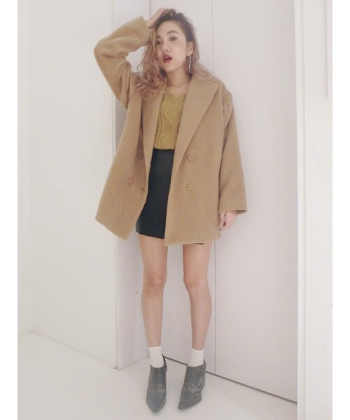 EVRIS（エヴリス）の「ダブルブレストオーバーコート（ジャケット/アウター・レディース・ブラック/ピンク/ベージュ）」の5枚目の写真