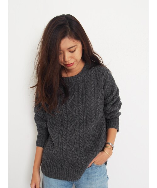 Ungrid（アングリッド）の「ケーブルプレーンニット（トップス・レディース・オフホワイト/チャコールグレー/キャメル・F）」の6枚目の写真