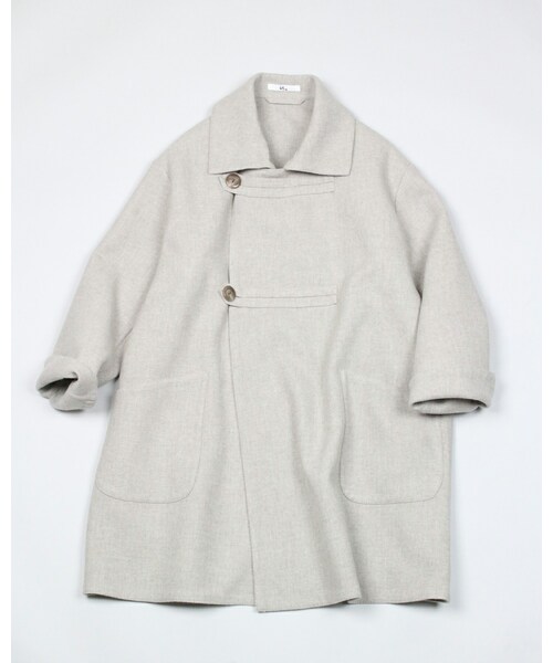 美品 45R 5→XLサイズ 縮絨ウール ジャケット ハーフコート グレー 45R（フォーティファイブアール）の「メリノ二重織ハーフコート