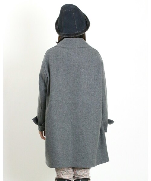 美品 45R 5→XLサイズ 縮絨ウール ジャケット ハーフコート グレー 45R（フォーティファイブアール）の「メリノ二重織ハーフコート