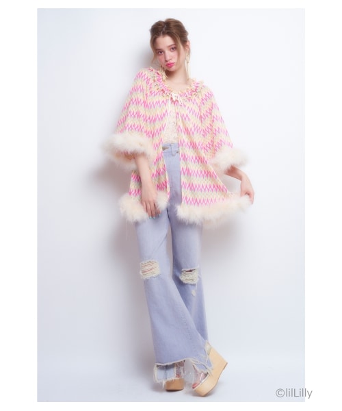lilLilly（リルリリー）の「ヘリンボーンニットフェザーガウン 