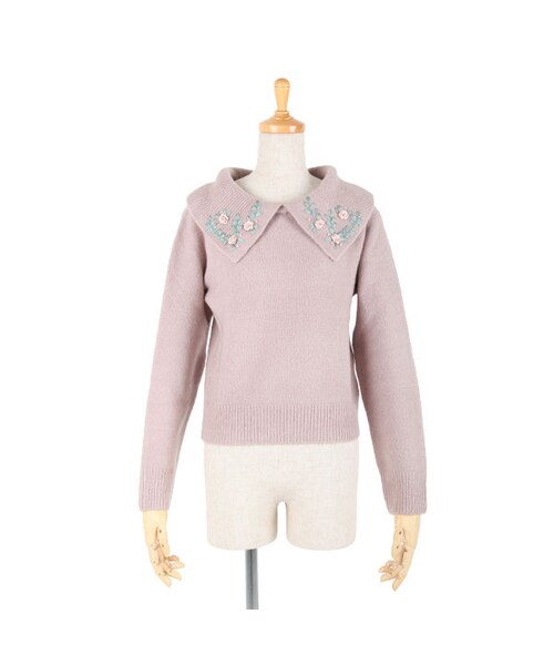 an another angelus（アンアナザーアンジェラス）の「リボン刺繍ビッグカラーニットプルオーバー/an another angelus（ニット/セーター・レディース・その他）」の2枚目の写真