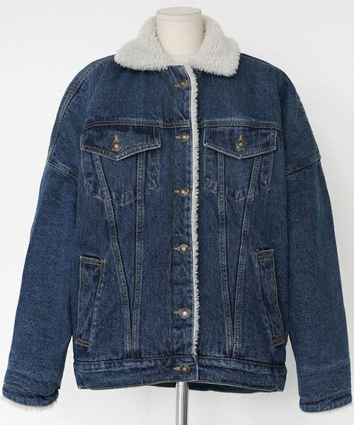 DHOLIC（ディーホリック）の「ボアライナーデニムジャケット（デニムジャケット・レディース・ディープブルーデニム/ライトブルーデニム・FREE）」の2枚目の写真