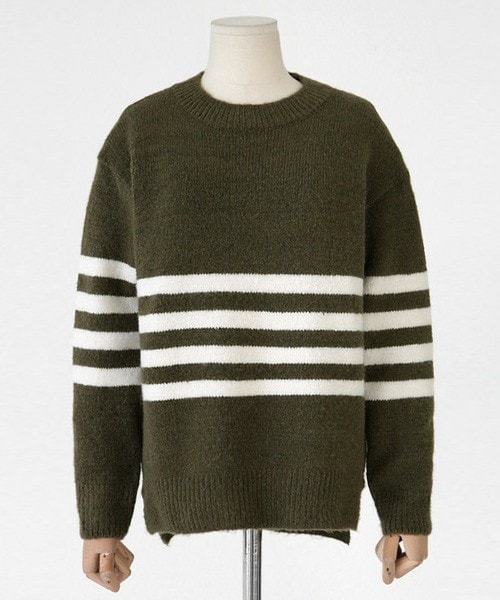 DHOLIC（ディーホリック）の「4ラインアンバランスニットプルオーバー（ニット/セーター・レディース・クリーム/カーキ/ネイビー/グレー・FREE）」の3枚目の写真