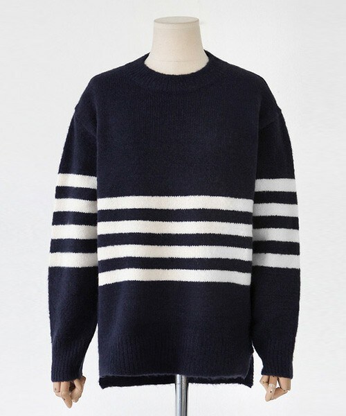 DHOLIC（ディーホリック）の「4ラインアンバランスニットプルオーバー（ニット/セーター・レディース・クリーム/カーキ/ネイビー/グレー・FREE）」の4枚目の写真