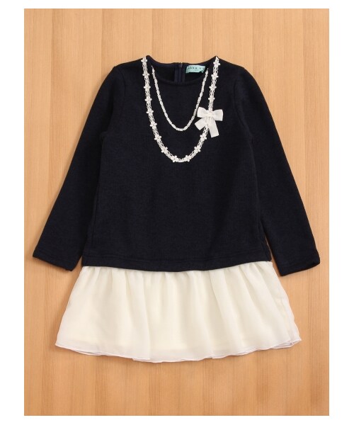 HAKKA KIDS（ハッカキッズ）の「ニット風裏毛裏起毛OP（ワンピース/ドレス・レディース・ネイビー/杢グレー・130/100/110/120）」の2枚目の写真