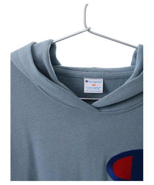 E hyphen world gallery（イーハイフンワールドギャラリー）の「・F Champion ロゴ刺繍パーカー（トップス・オフホワイト/杢グレー/ブラック/ピンク/ライトグリーン/ブルー・140cm/150cm/160cm）」の9枚目の写真