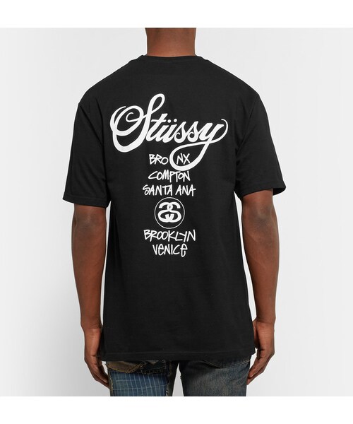 STUSSY（ステューシー）の「Stüssy World Tour Printed Cotton-Jersey T-Shirt（Tシャツ/カットソー・メンズ・Black・S/M/L/XL/XXL）」の4枚目の写真