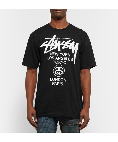 STUSSY（ステューシー）の「Stüssy World Tour Printed Cotton-Jersey T-Shirt（Tシャツ/カットソー・メンズ・Black・S/M/L/XL/XXL）」の3枚目の写真