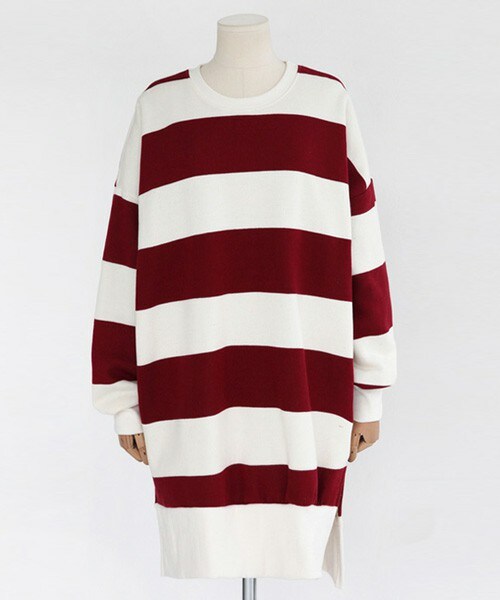 DHOLIC（ディーホリック）の「サイドスリットワイドボーダープルオーバーワンピース（ワンピース・レディース・ネイビー/ダークレッド/ブラック/ダークグレー・FREE）」の4枚目の写真