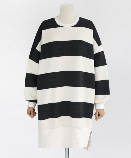 DHOLIC（ディーホリック）の「サイドスリットワイドボーダープルオーバーワンピース（ワンピース・レディース・ネイビー/ダークレッド/ブラック/ダークグレー・FREE）」の3枚目の写真