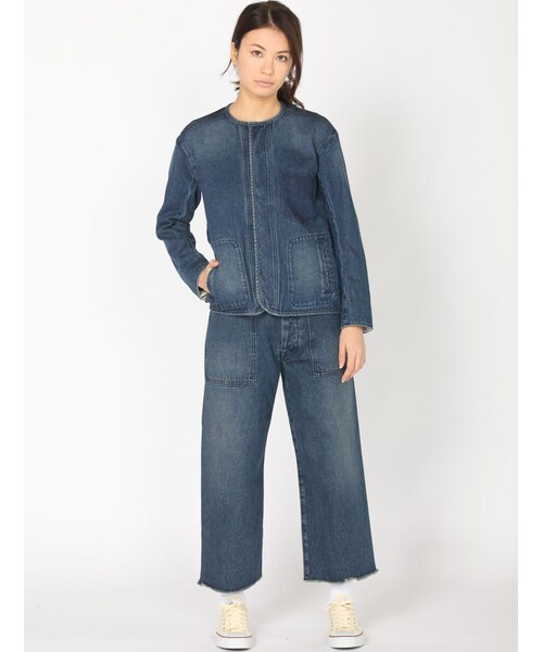 Rinajour(リナジュール)の「Rinajour(リナジュール)異素材切替えシャツジャケット(ジャケット/アウター・レディース・INDIGO/USED・F)」の2枚目の写真