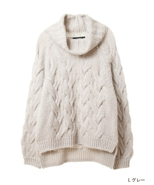 w closet（ダブルクローゼット）の「ケーブル編みオフタートルニット（トップス・レディース・オフホワイト/Lグレー/Lベージュ・FREE）」の2枚目の写真