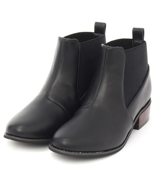 mysty woman（ミスティウーマン）の「スタックヒールサイドゴアショートブーツ（シューズ・レディース・チャコールグレー/キャメル/ブラック・M/L）」の2枚目の写真