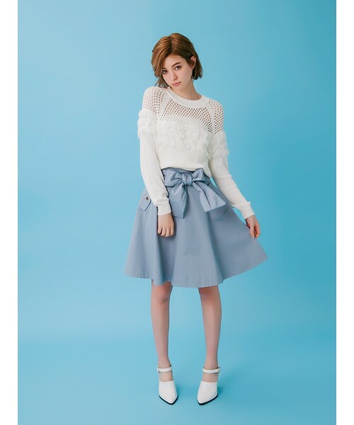 dazzlin（ダズリン）の「【se】リボン付きデザイン切替スカート（スカート・レディース・オフホワイト/ブルー/ベージュ・S/M）」の6枚目の写真