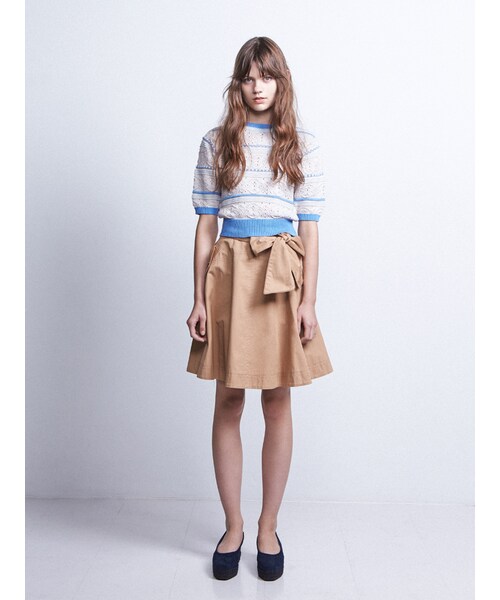 dazzlin（ダズリン）の「【se】リボン付きデザイン切替スカート（スカート・レディース・オフホワイト/ブルー/ベージュ・S/M）」の4枚目の写真