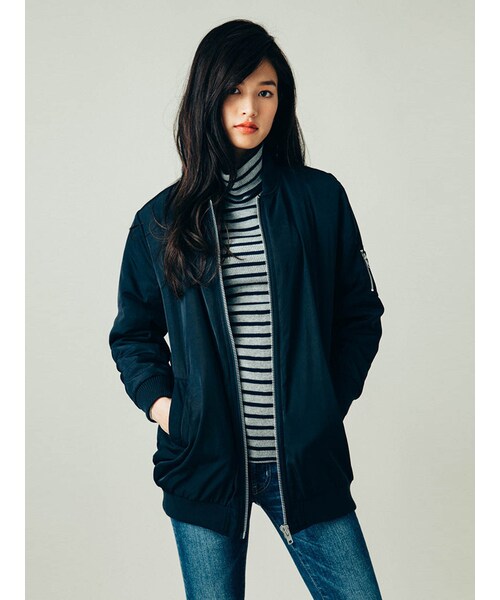 GYDA（ジェイダ）の「LONG BASIC MA-1ブルゾン（ジャケット/アウター・レディース・ブラック/ネイビー/カーキ）」の4枚目の写真