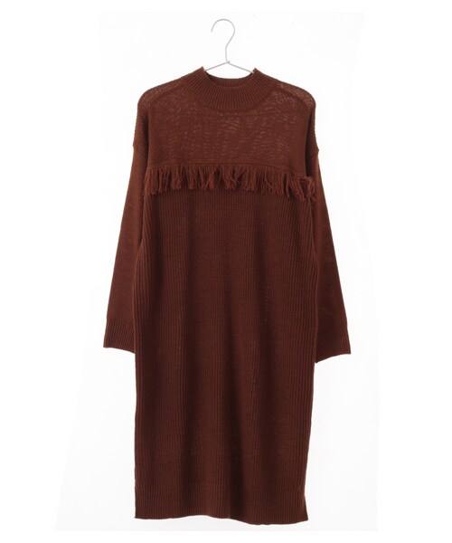 earth music&ecology（アースミュージックアンドエコロジー）の「ハイネックニットワンピース（ワンピース/ドレス・ライトグレー/ブラック/ブラウン/カーキ・F）」の5枚目の写真