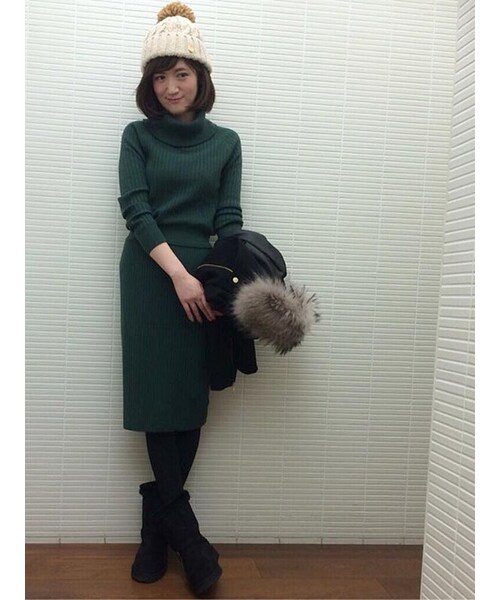 31 Sons de mode（トランテアン　ソン　ドゥ　モード）の「１２Ｇリブストレッチニットスカート（スカート・レディース・カーキグリーン/ブラック・36）」の3枚目の写真