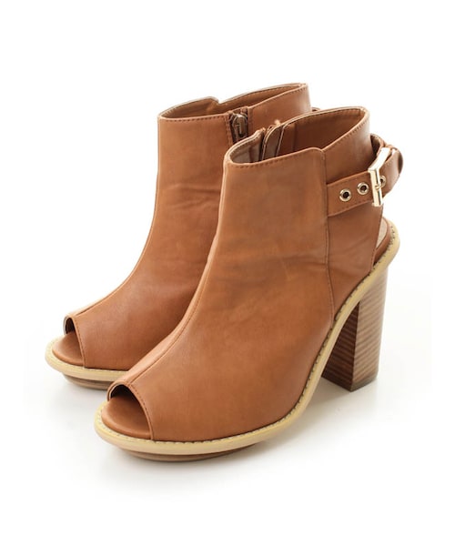 31 Sons de mode（トランテアン　ソン　ドゥ　モード）の「オープントゥショートブーツ（シューズ・レディース・ブラック/キャメル・S/M/L/S/在庫:1/L/在庫:1）」の2枚目の写真