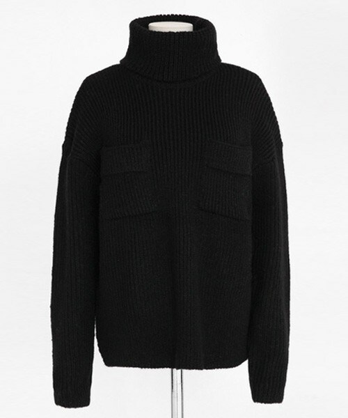 DHOLIC（ディーホリック）の「ポケット付きタートルネックリブニットプルオーバー（ニット/セーター・レディース・ピンク/アイボリー/ブラック/グレー・FREE）」の3枚目の写真