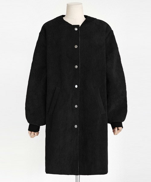 DHOLIC（ディーホリック）の「ボアライナーコーデュロイロング丈ベースボールジャンパ－（スタジャン・レディース・ネイビー/ブラック/ワイン・FREE）」の2枚目の写真